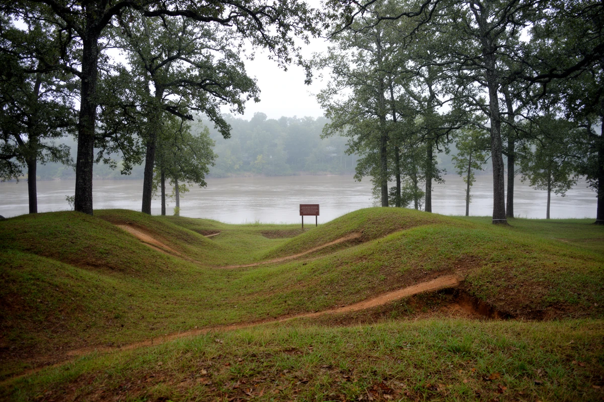 Restored Confederate earthworks at Fort Branch on Rainbow Bluff above the Roanoke River