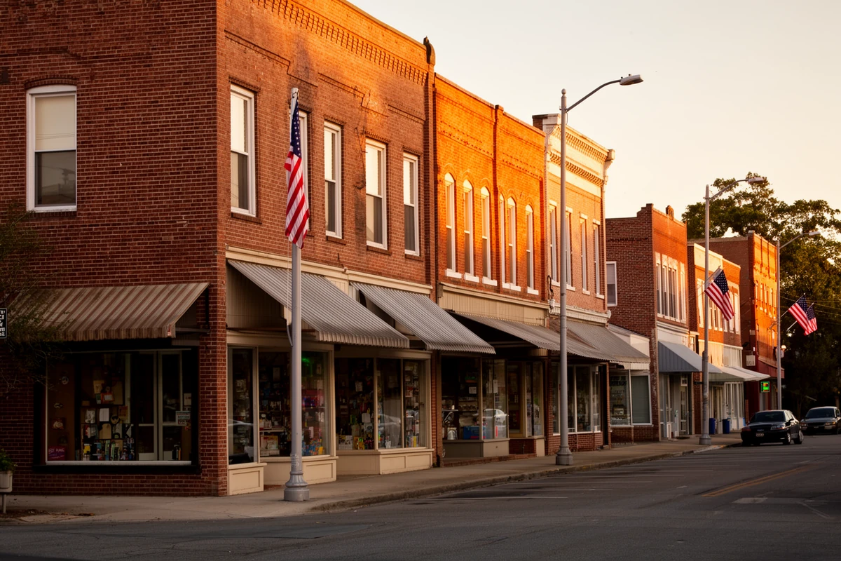 Historic brick storefronts on Main Street in downtown Williamston, North Carolina